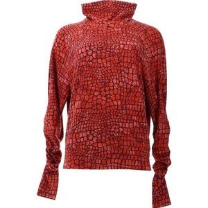 NWT G BY GIULIANA‎ MOCK NECK RUCHED SLEEVE TOP BURNTRUST REPTILE XS